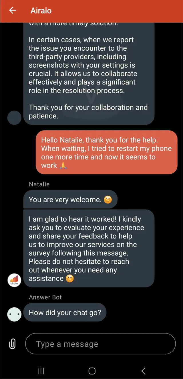 Airalo testing support