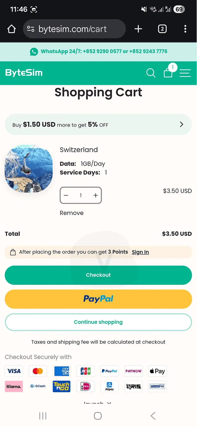 Proces nákupu ByteSIM 2