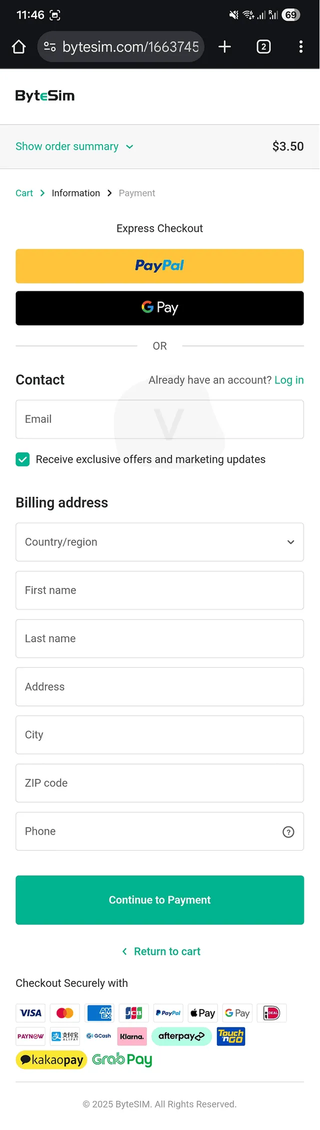 Proces nákupu ByteSIM 3