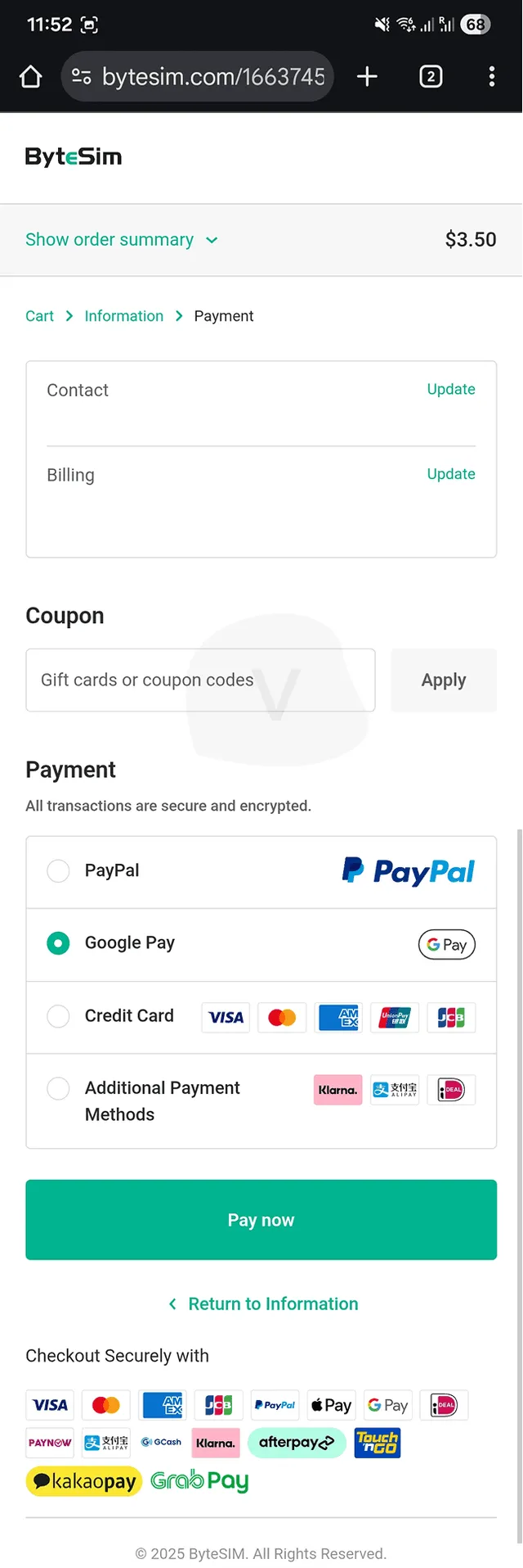 Proces nákupu ByteSIM 4