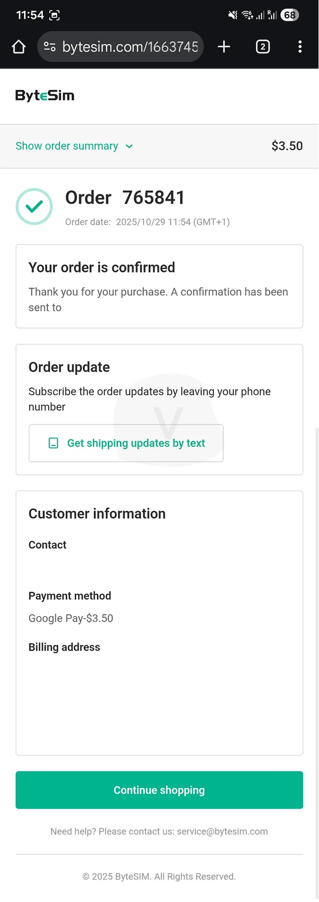 Proces nákupu ByteSIM 6