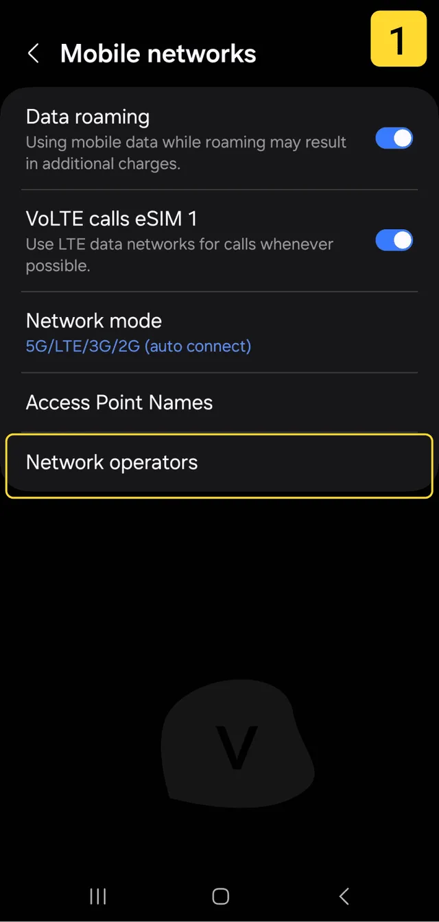 Zmiana sieci komórkowej na Samsungu - krok 1