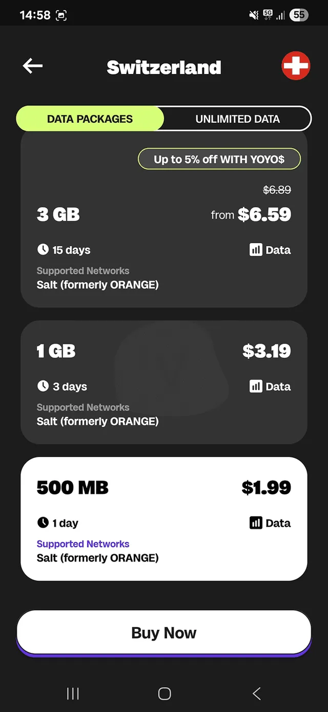 Proces nákupu Global YO eSIM 2
