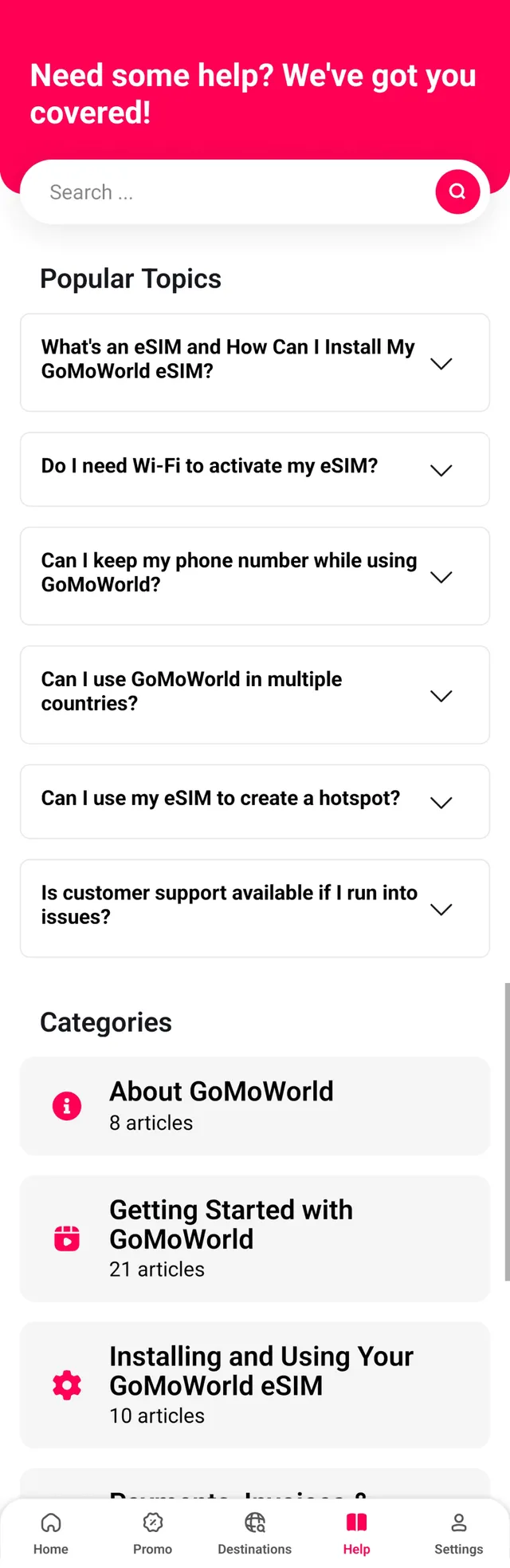 GoMoWorld app example screen 5