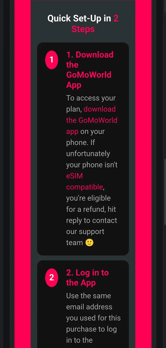 GoMoWorld eSIM purchase process step 5