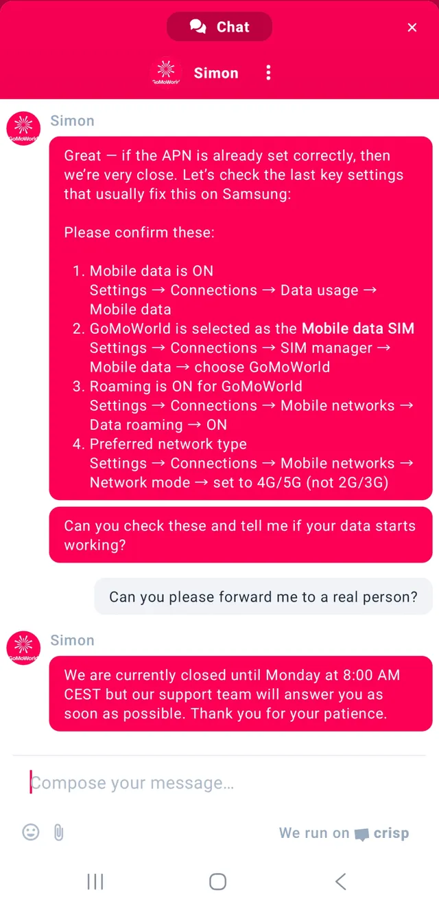 GoMoWorld customer support test 5
