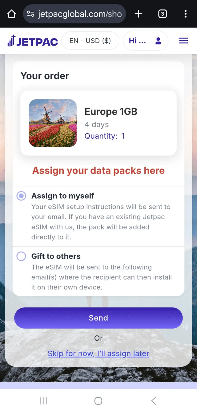 Proces zakupu Jetpac eSIM 4