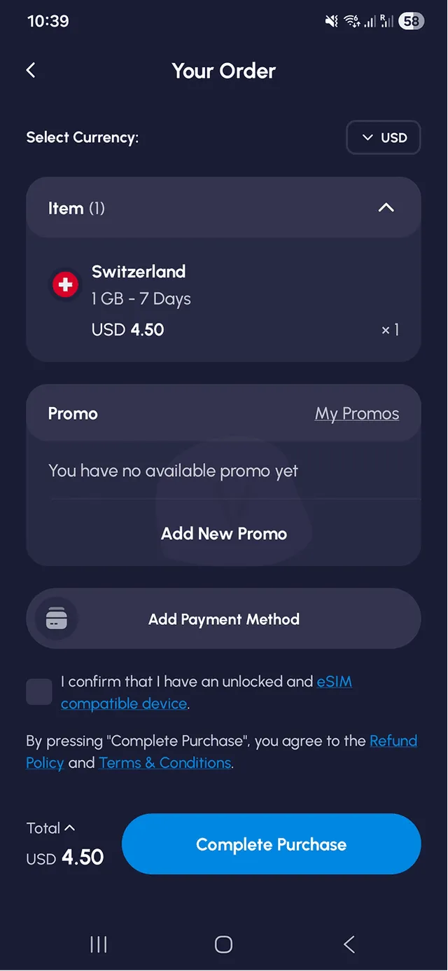 Nomad eSIM Purchase Process 3