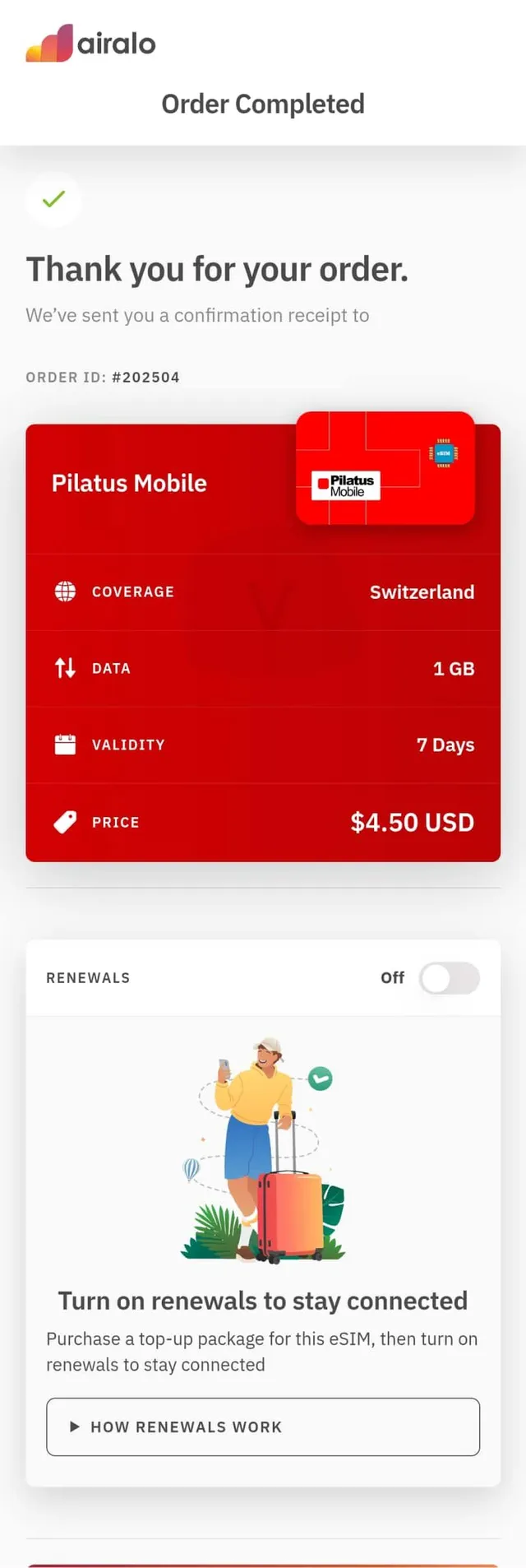 Order eSIM data Airalo