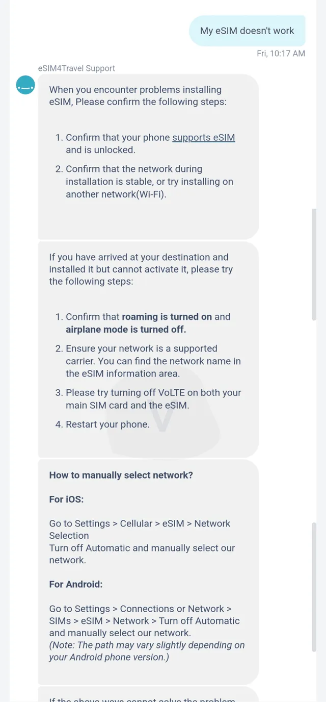 eSIM4Travel customer support