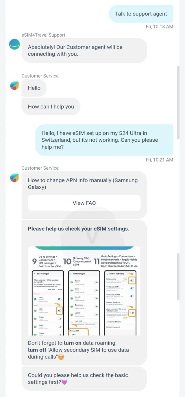 eSIM4Travel customer support