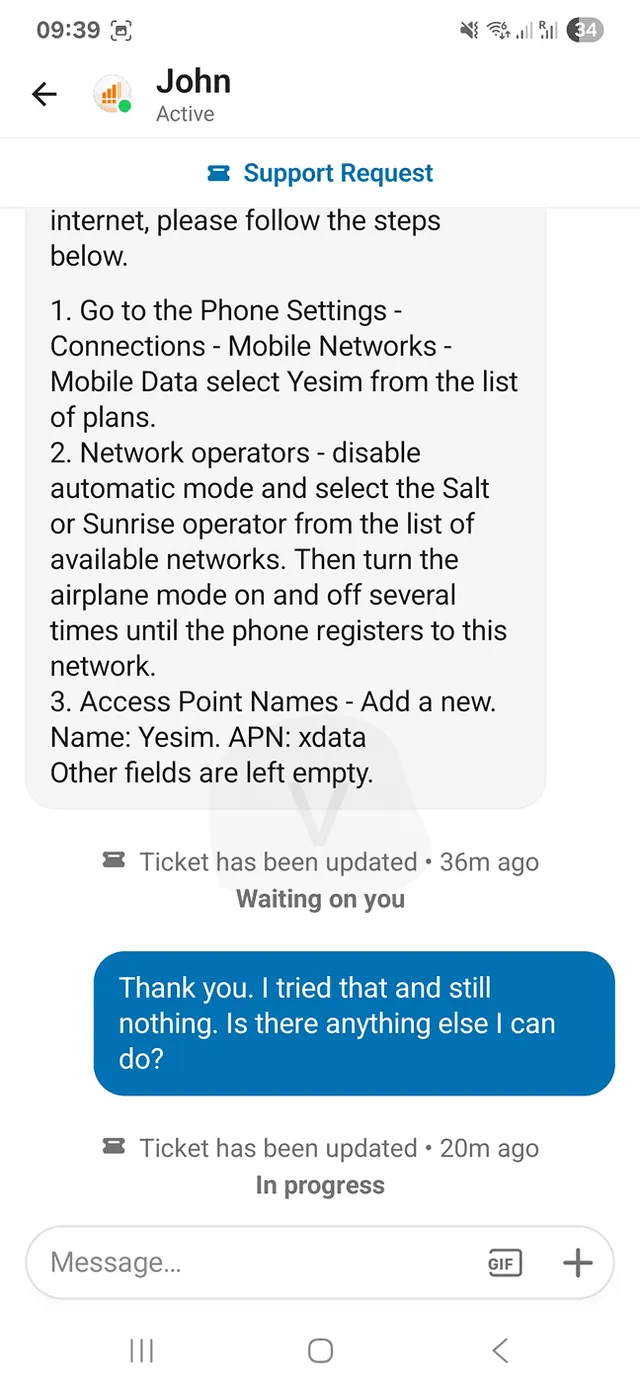 Yesim testing support