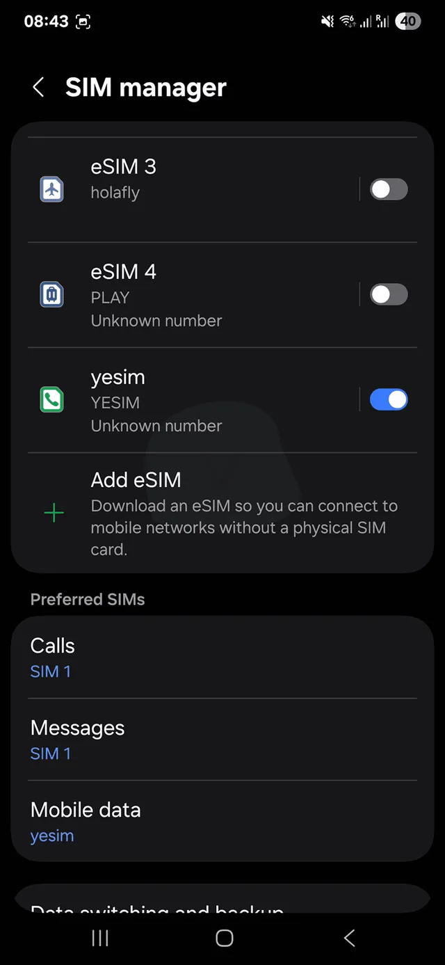 Instalace Yesim eSIM - aktivace