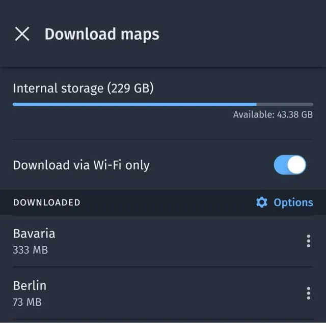HERE WeGo mapy s možností stažení offline map